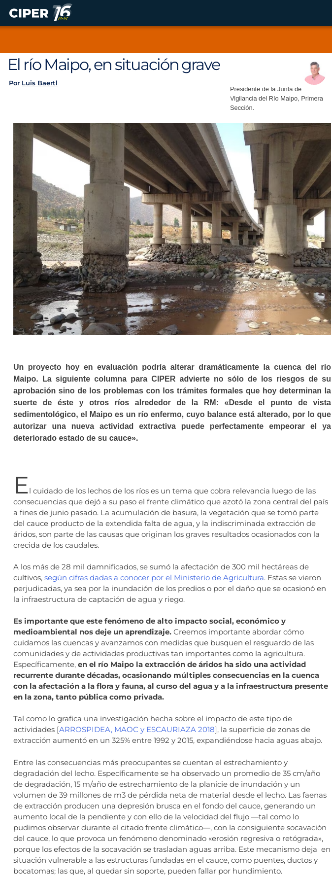 2023.08.22 OPINION LUIS BAERTL El río Maipo, en situación grave CIPER CHILE